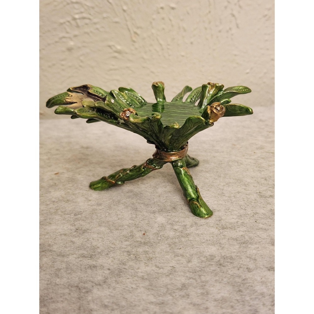 Jay Strongwater Green Enamel Leaf‎ Overall Pond Foliage Stand Jeweled Pedestal